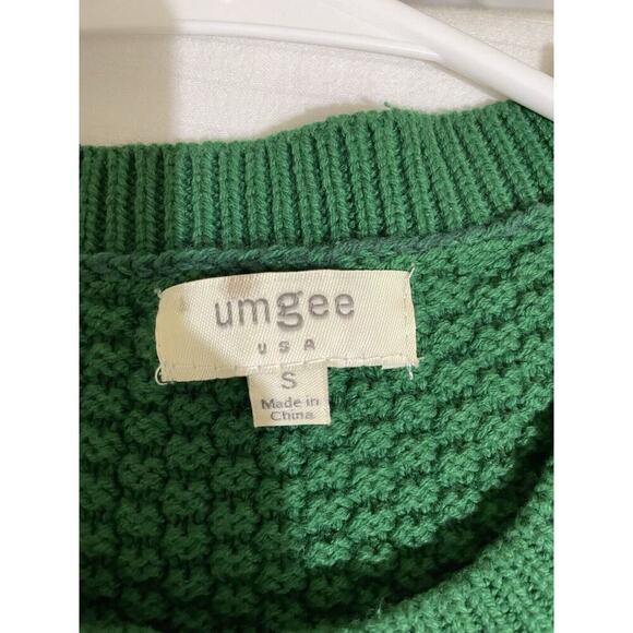 UMGEE empire babydoll Eyelet Trim Sweater Kelly Green Cottagecore Prarie Small - Picture 3 of 7